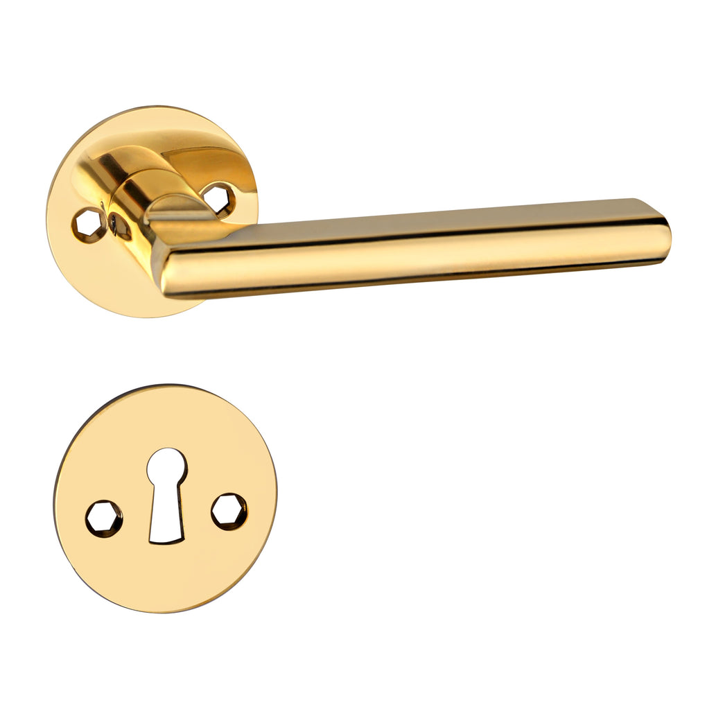 'Carter' - Brass Door Handle Set with Rosettes and Keyholes