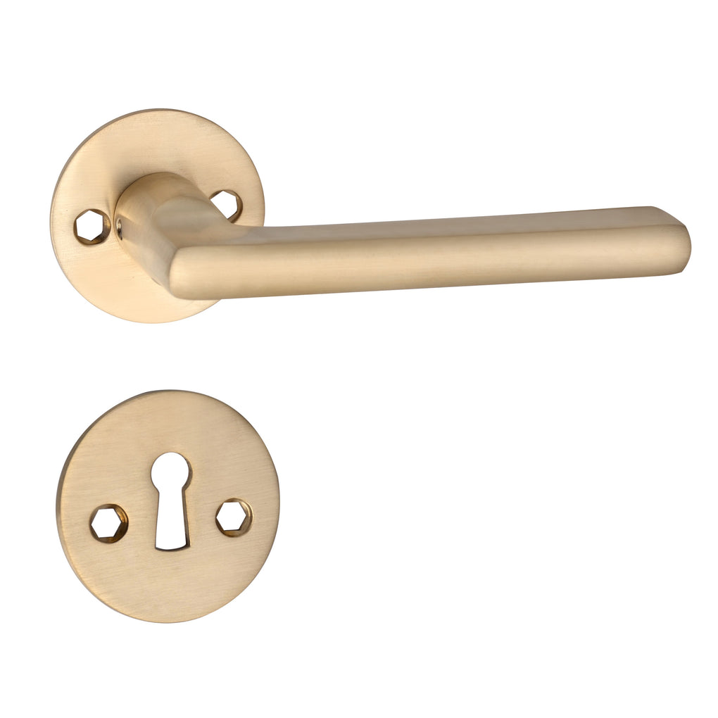 'Carter' - Brass Door Handle Set with Rosettes and Keyholes