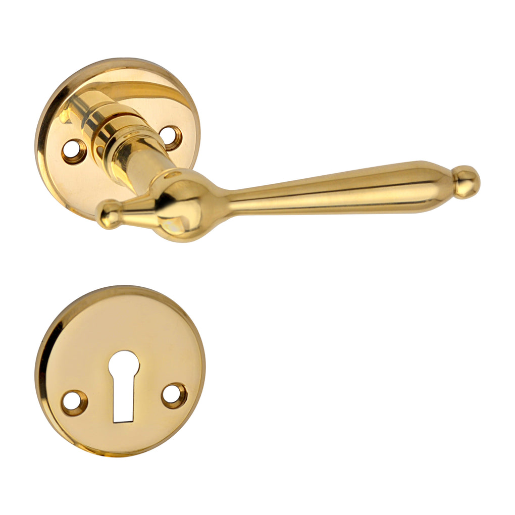 'Mercury' - Brass Door Handle Set with Rosettes and Keyholes